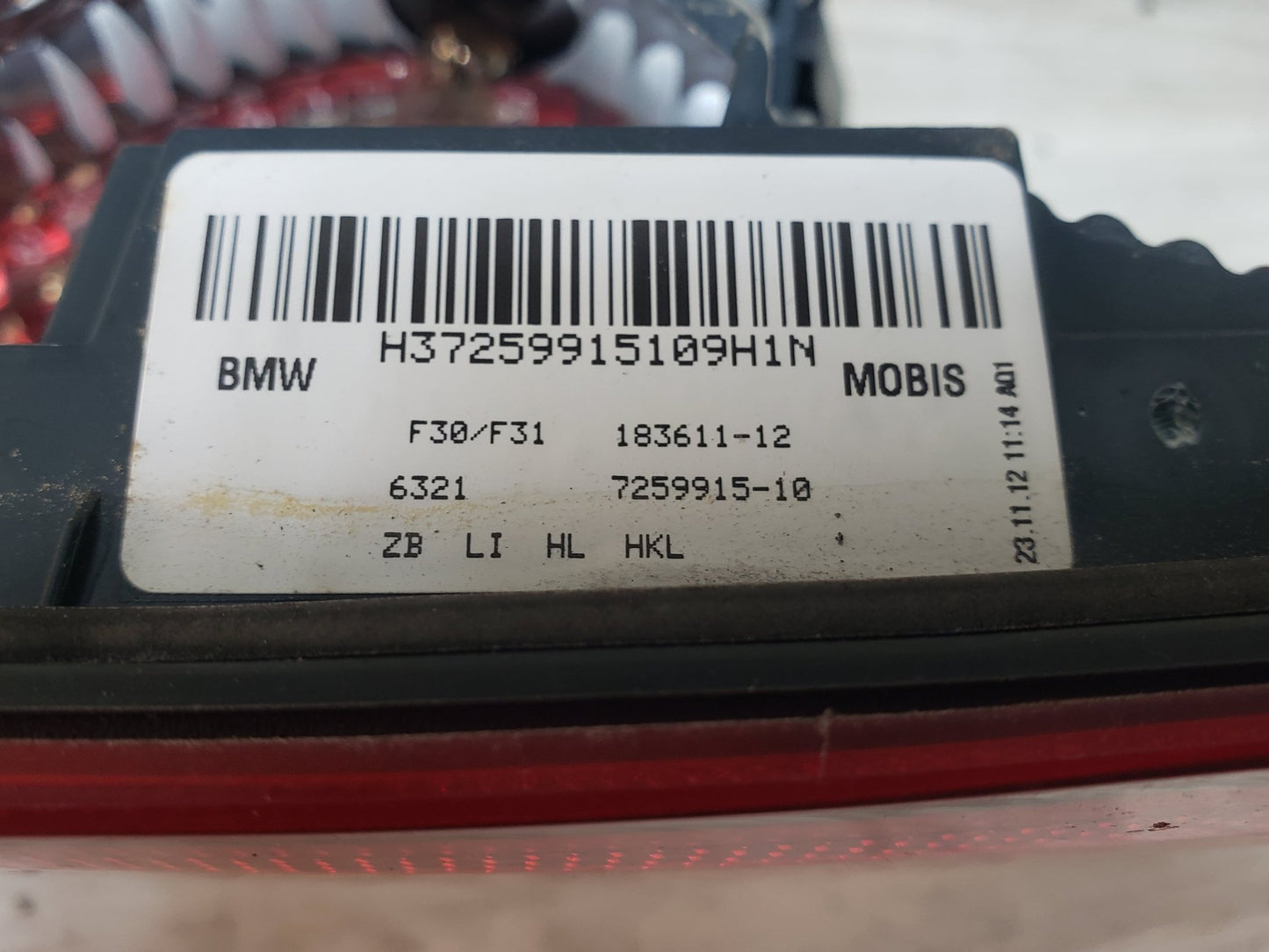 BMW 12-15 F30 335xi Rear Left Driver Side Inner Trunk Tail Light Sedan Pre LCI
