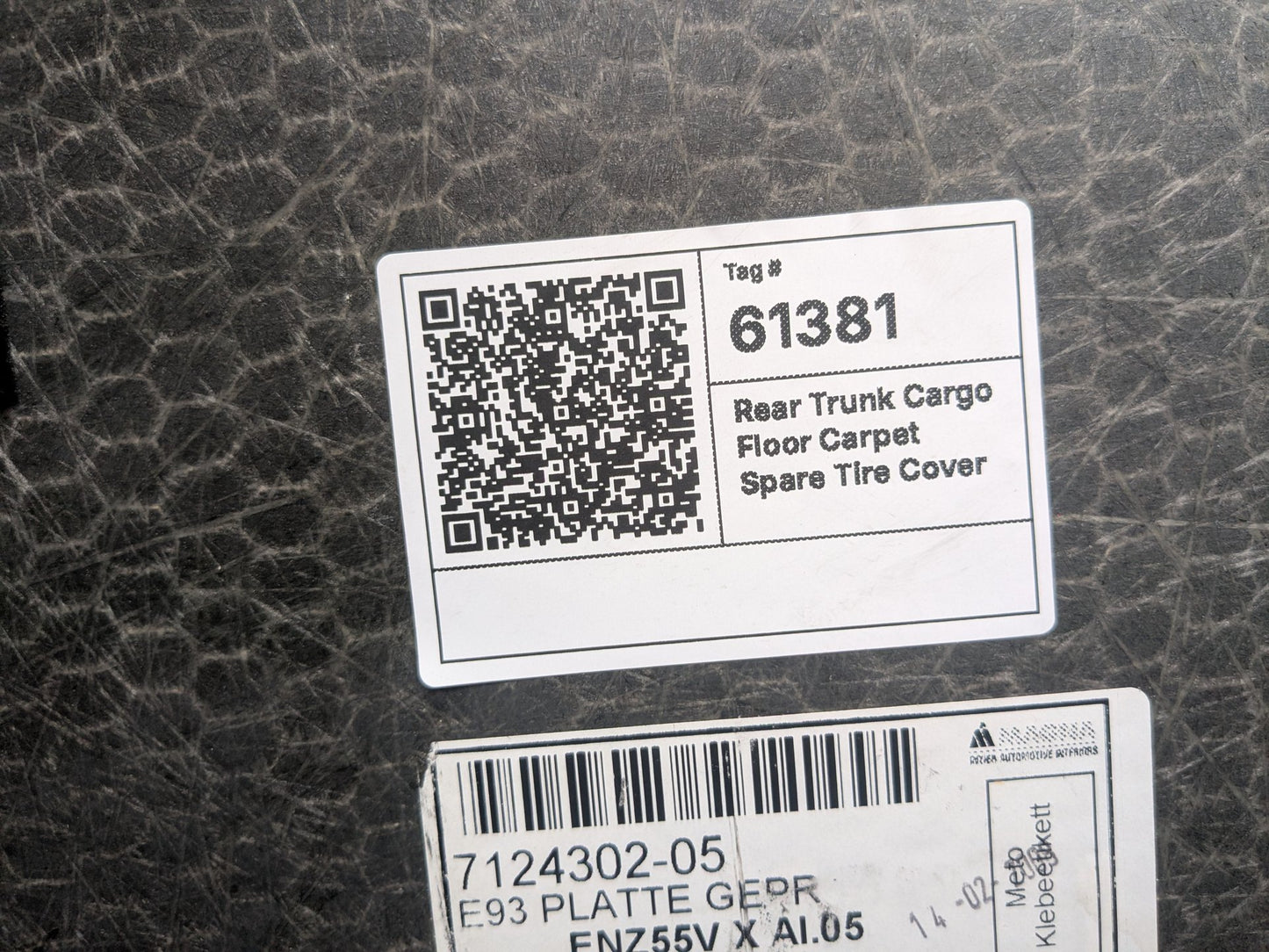 07-13 OEM BMW E93 328 335 Rear Trunk Floor Mat Carpet Cargo Cover Gray