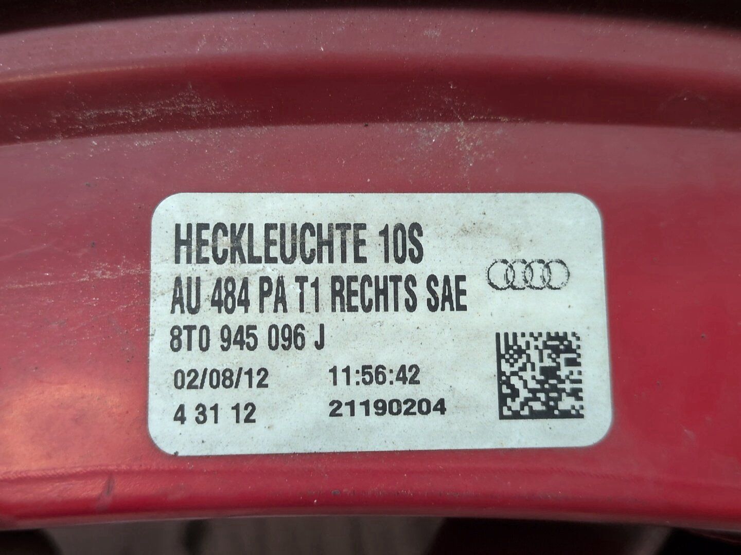 2008 - 2017 Audi S5 8T Rear Right Passenger Outer Tail Light 8T0945096J