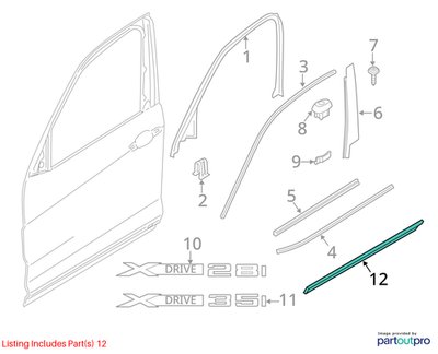 2011-2016 BMW X3 F25 Front Right Passenger Exterior Door Trim Molding 7205780