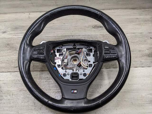 10-15 OEM BMW F10 M5 F12 F01 Steering Wheel Black LEATHER W/ Shifters HEATED