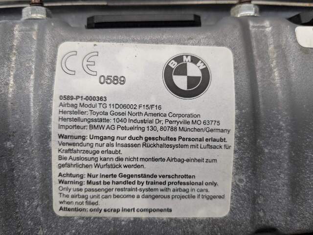 OEM BMW F15 F16 F85 F86 X5 Front Right Passsenger Knee Lower Dash Airbag Black