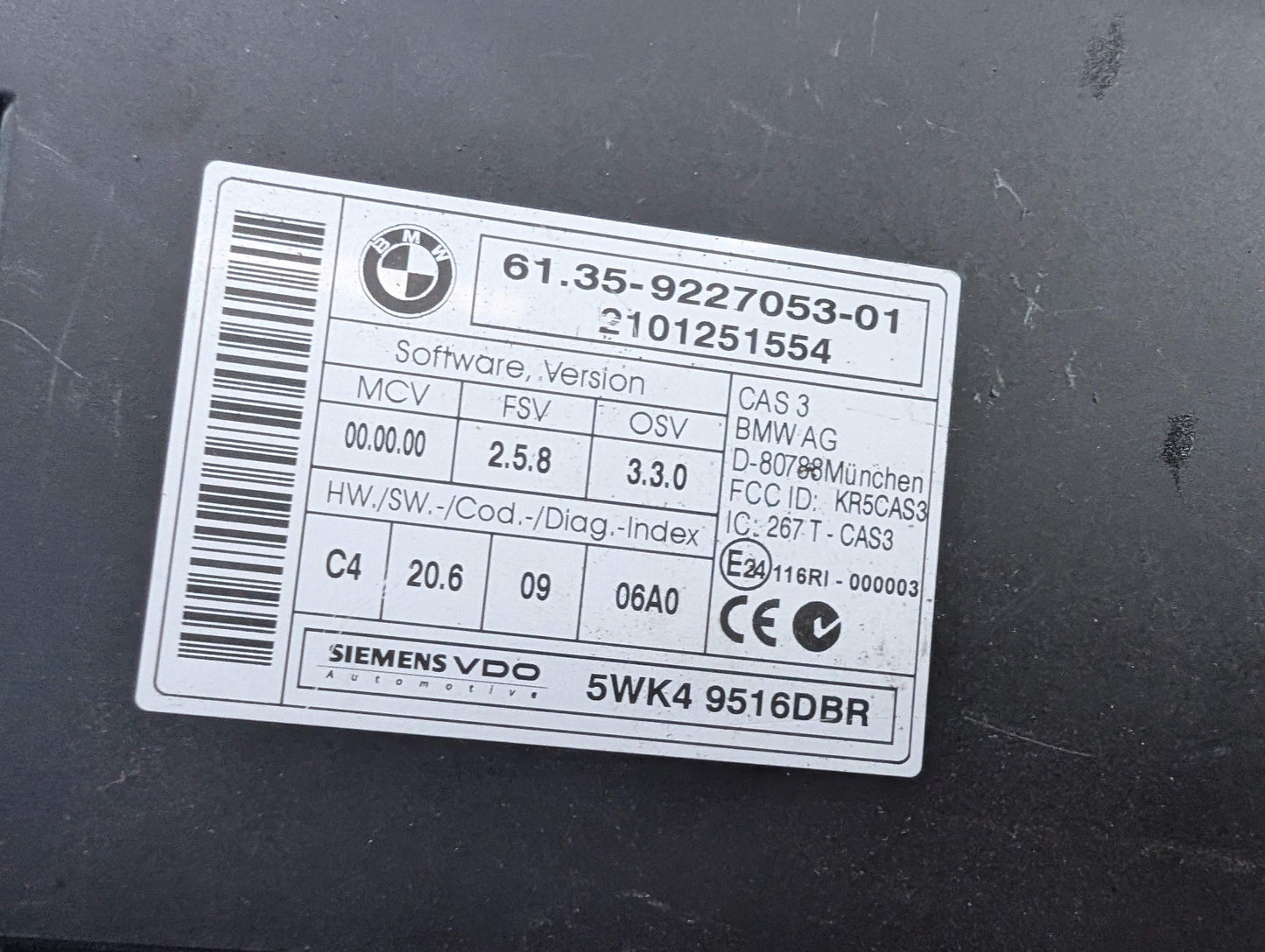 07-13 OEM BMW E82 E88 E90 E92 E93 Comfort Access Control CAS 3 Module w/ Key