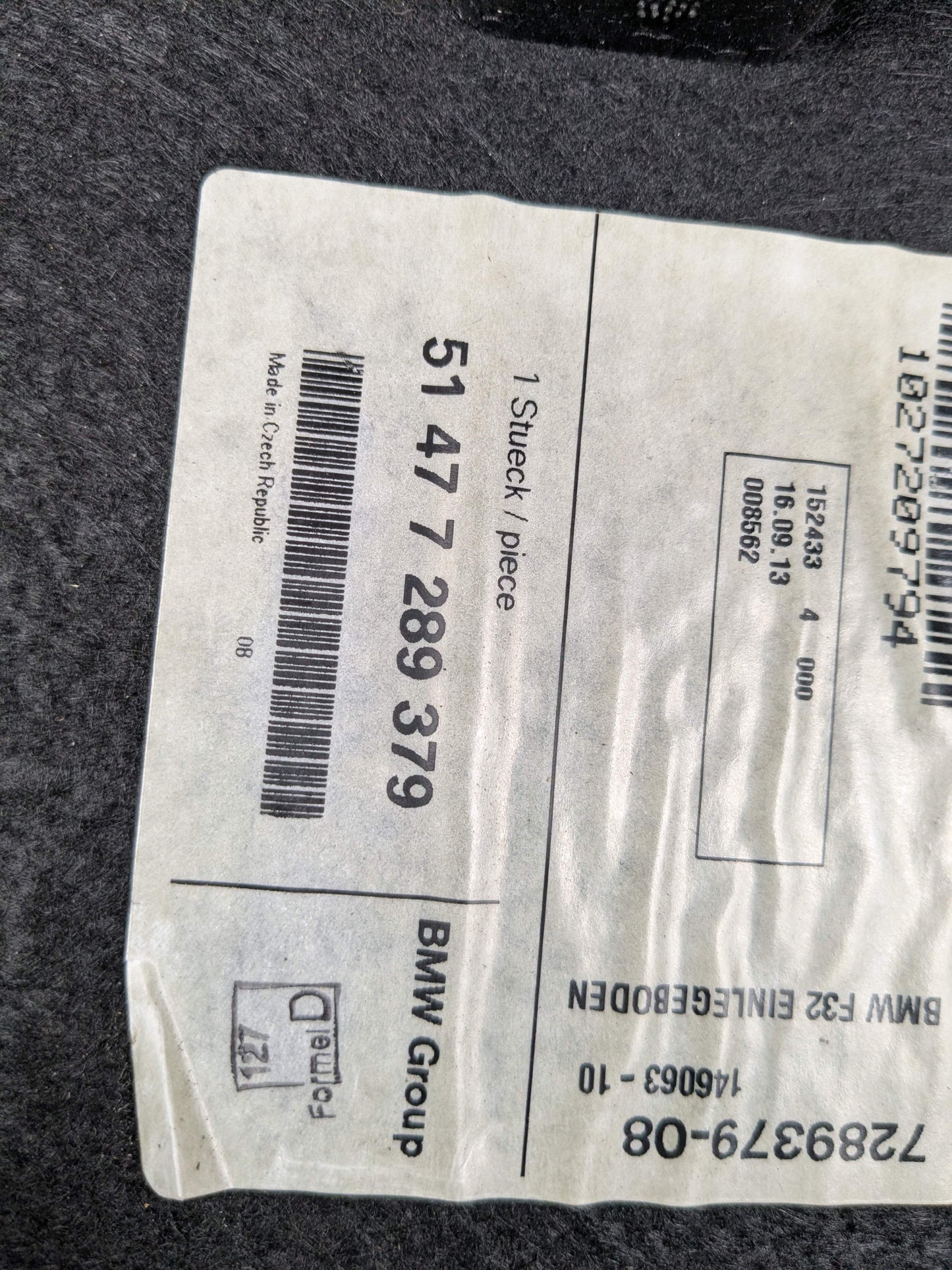 OEM BMW F32 F82 428 430 435 440 M4 Coupe Rear Trunk Floor Mat Carpet Cargo Cover