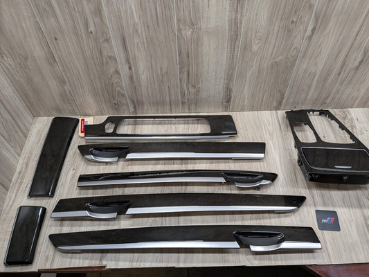 *13-15 OEM BMW F02 750 Center Console Dash Door Trims Wood SET