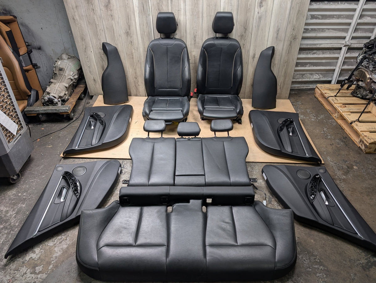OEM BMW F30 Front Rear Interior SPORT Seats Door Panel SET Black Heated