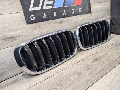OEM BMW F16 X6 Front Left Driver Side Upper Bumper Kidney Grill Grille Chrome