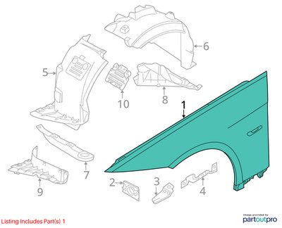 2007-2012 BMW 328i E93 Front Left Driver Fender Panel Blue A35