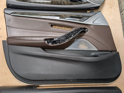 17-20 OEM BMW G30 Front Rear Interior Trim Door Panels SET Leather Brown