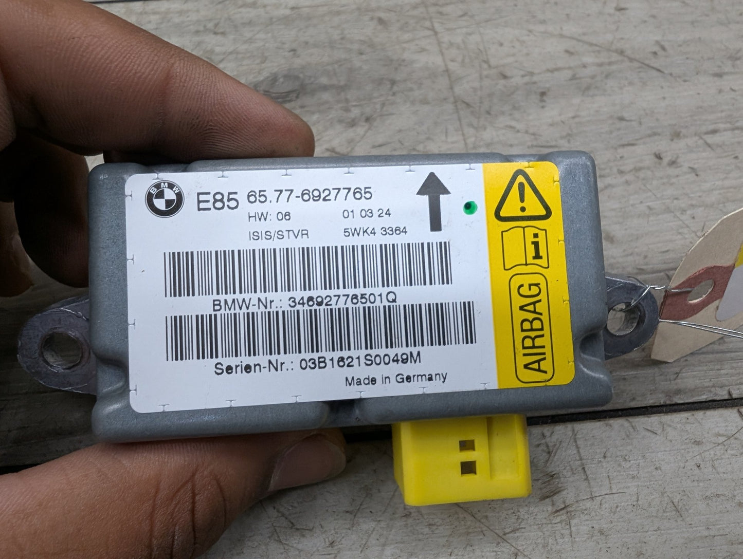 03-08 OEM BMW Z4 E85 SRS Airbag Air Bag Module 6927765 03-05 OEM BMW E85 Z4 Front Right Passenger Door Airbag Impact Sensor Control Module