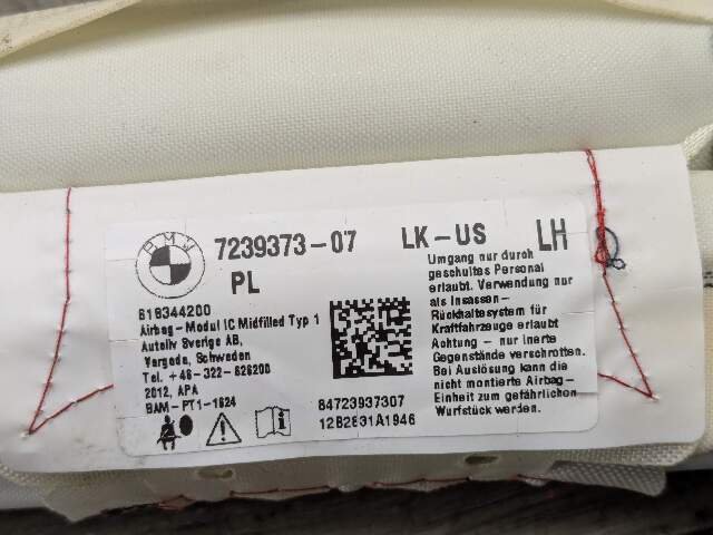 2011 - 2016 BMW 335i F30 Left Driver Curtain Roof Airbag Air Bag 7239373 N55B30M0