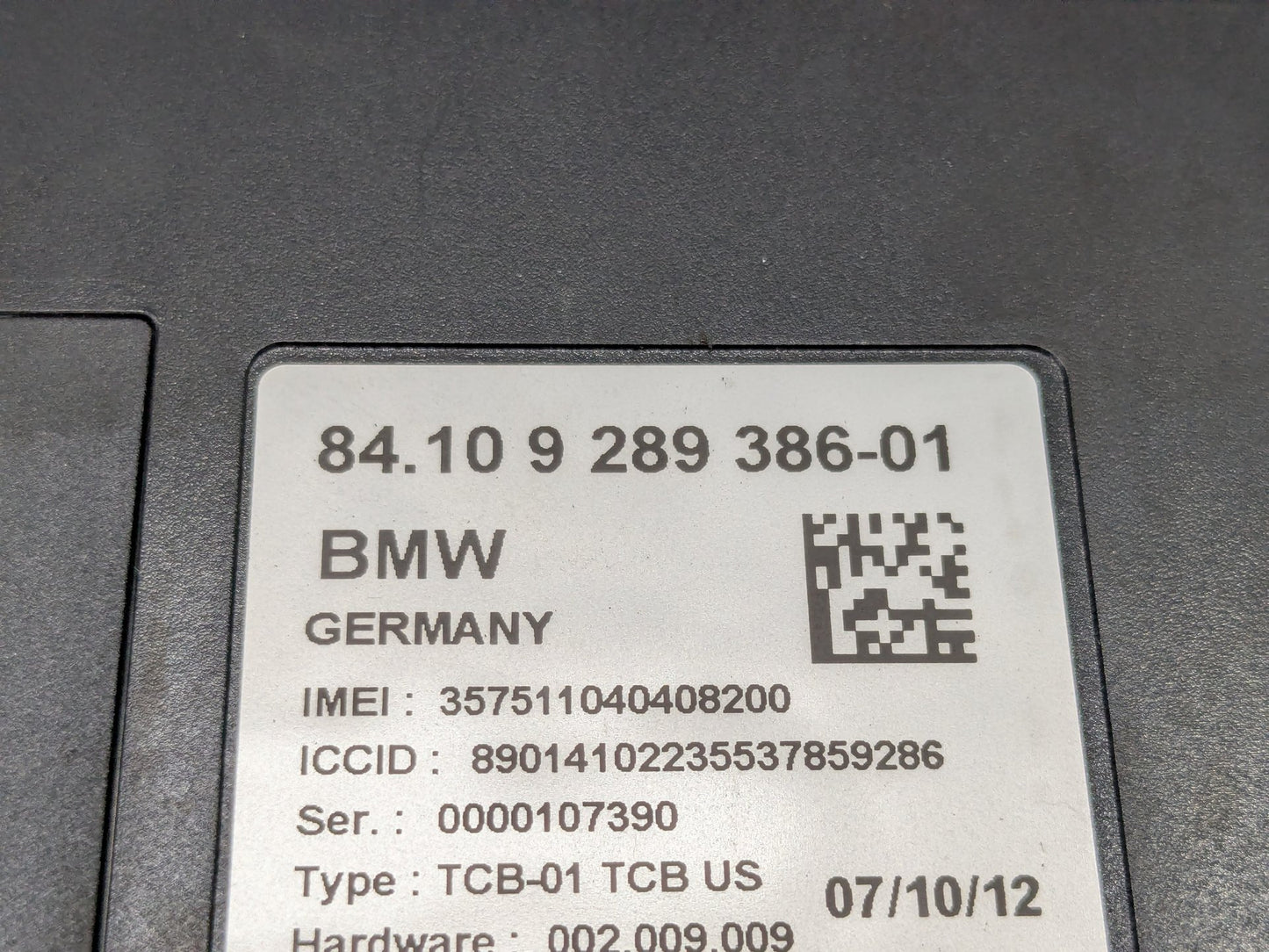 2011-2016 BMW 528i F10- Telematics Control Unit (TCU) PN: 9289386