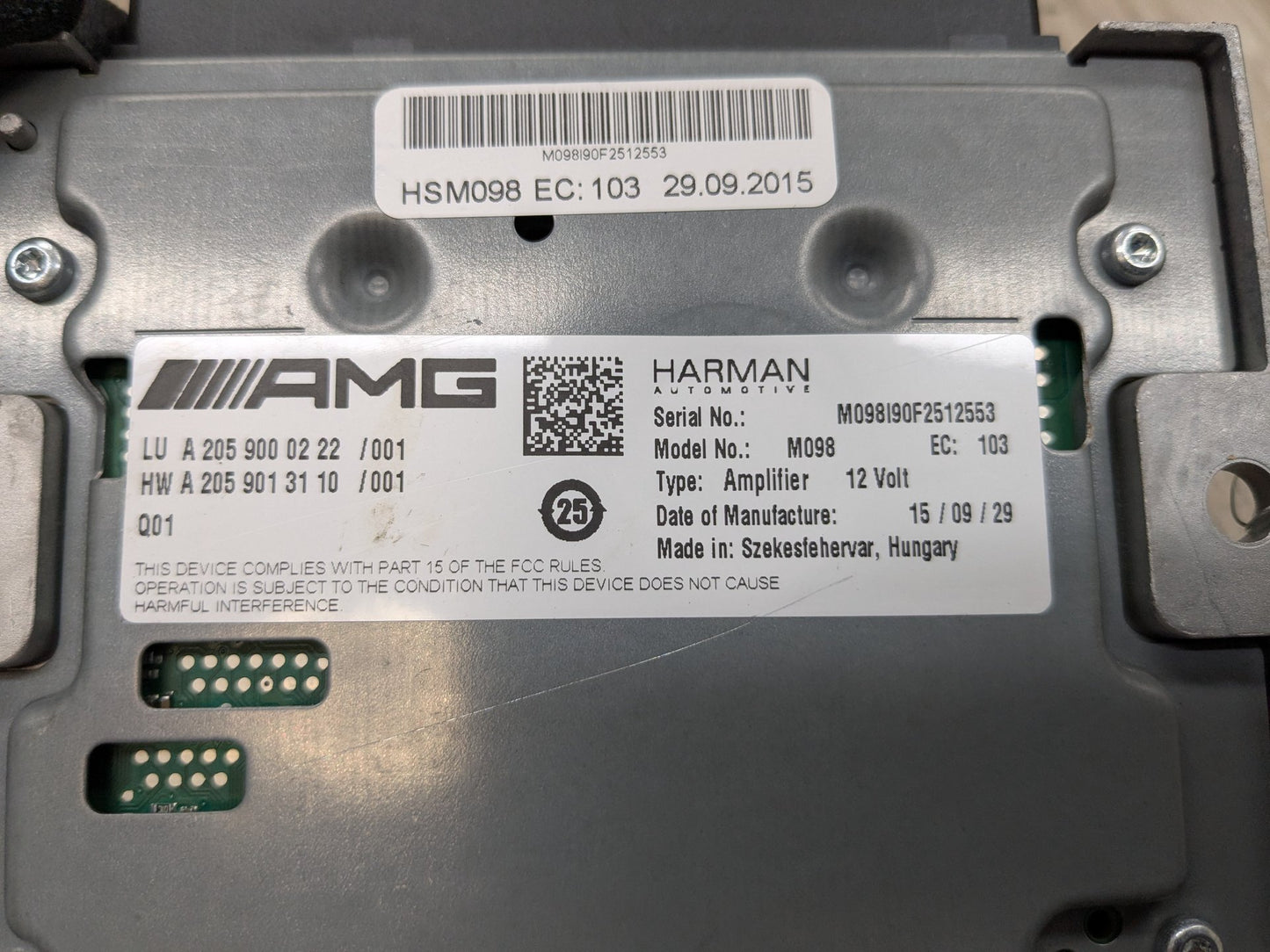 2015-2021 Mercedes-Benz C43 W205 Stereo Audio Amp Amplifier A2059000222