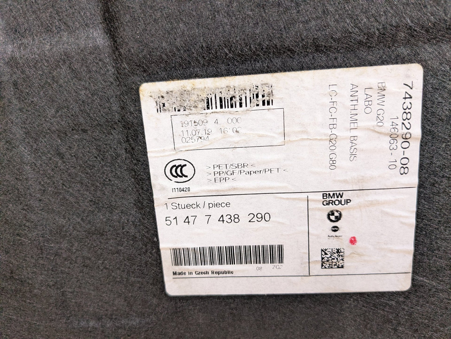 OEM BMW G20 G22 G80 G82 M3 M4 Rear Trunk Floor Mat Carpet Luggage Cargo Cover