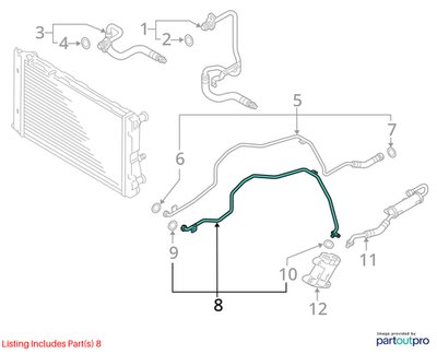 2010-2016 Audi B8 S4 CCBA Transmission Oil Cooler Hose Pipe Lines 8K0317818CN