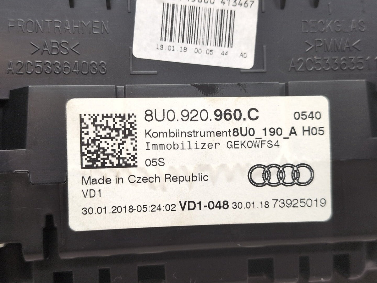 2015-2018 Audi Q3 8U Instrument Speedometer Guage Cluster 8U0920960C OEM