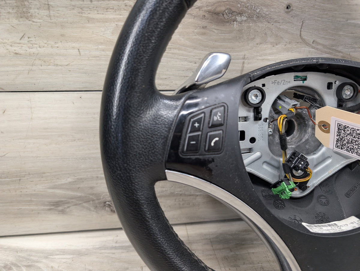 *06-10 OEM BMW E90 E92 E93 Sport Steering Wheel Black LEATHER w/ Shifters OEM