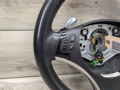 *06-10 OEM BMW E90 E92 E93 Sport Steering Wheel Black LEATHER w/ Shifters OEM