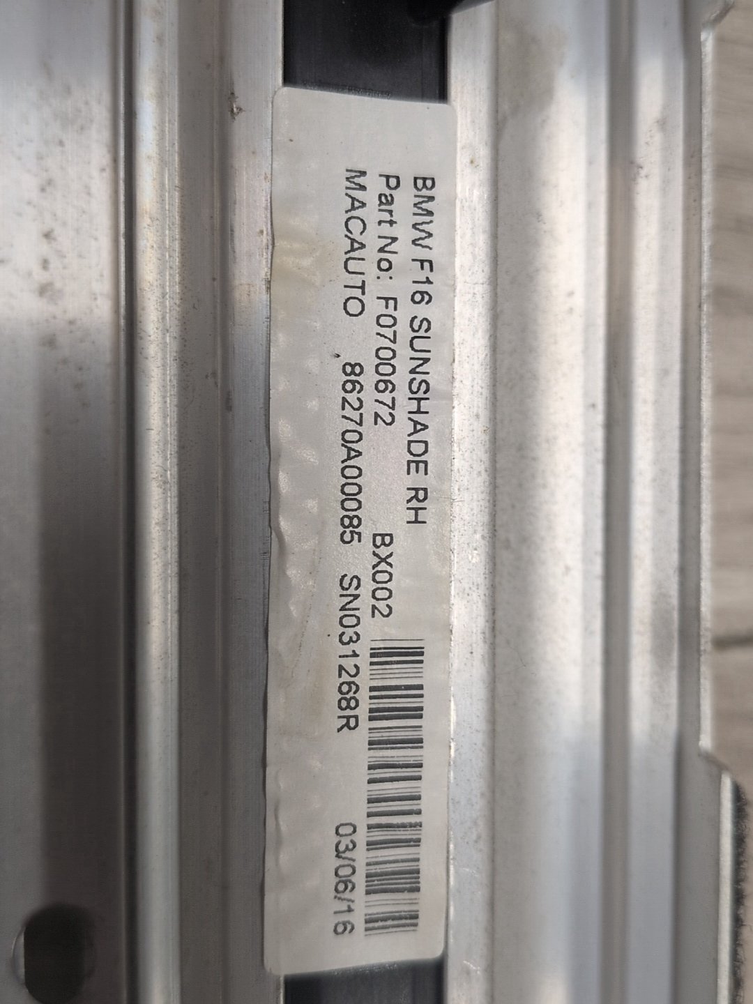 15-19 OEM BMW F16 F86 X6 REAR RIGHT Passenger Door Window Roller Sunshade Blind