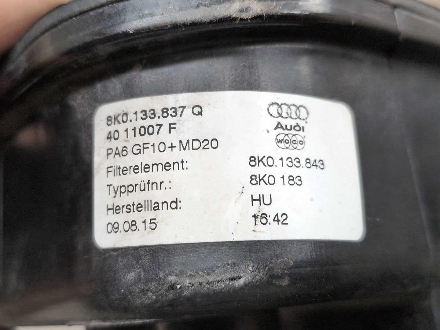 2013 - 2017 Audi S5 8T Engine Air Filter Box Assembly 8K0133837Q CTUB