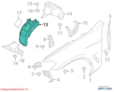 18-24 OEM BMW G01 G02 X3 X4 Front Left Driver Fender Liner Wheel Splash Shield