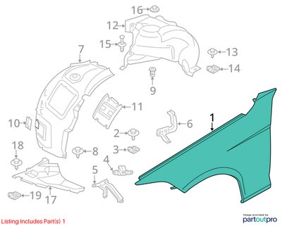 2015 BMW 320i F30 Front Right Passenger Fender Panel MELBOURNEROT METALLIC (A75)