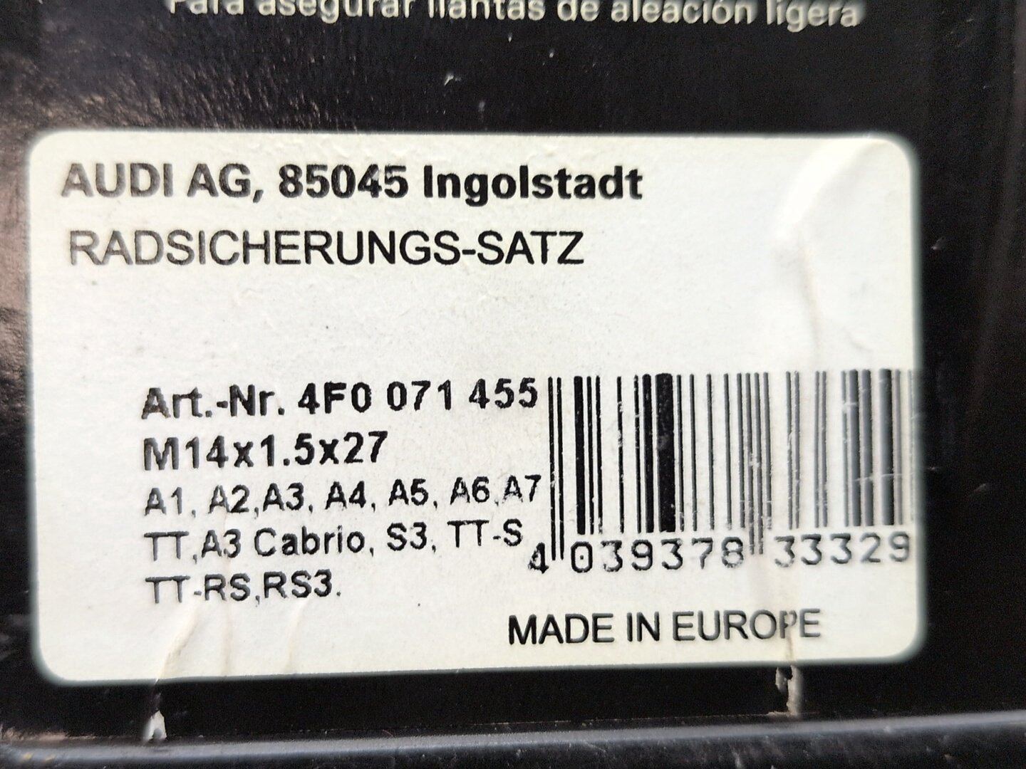 2008 - 2017 Audi S5 8T Misc 4F0071455