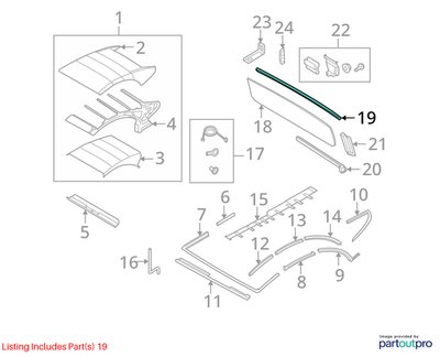 04-10 OEM BMW E64 M6 CONVERTIBLE Rear Center Window Regulator w/ Glass ASSEMBLY