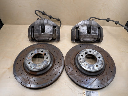 OEM BMW 335 E9X Front Left Right Brake Caliper SET w Drilled Slotted Rotors