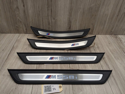 17-20 OEM BMW G30 Rear Left Right Lighter Door Sill Plate Molding M Trim PAIR