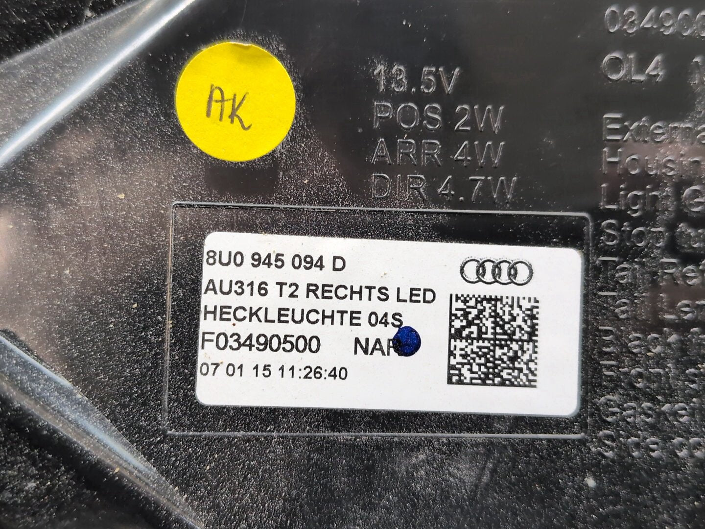 2015-2018 Audi Q3 8U Rear Right Passenger Outer Tail Light 8U0945094D