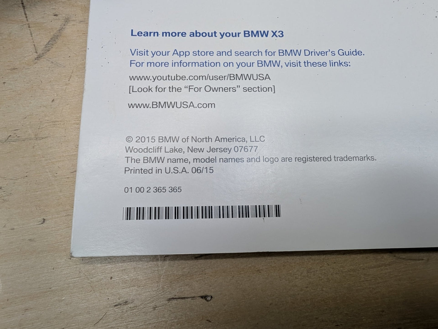 2011-2016 BMW X3 F25 - Owners Instruction Manual Book SET PN: 2285793