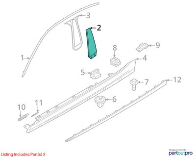 20-24 OEM BMW F44 228 M235 Right Passenger B Pillar Column Window Trim Seal Trim