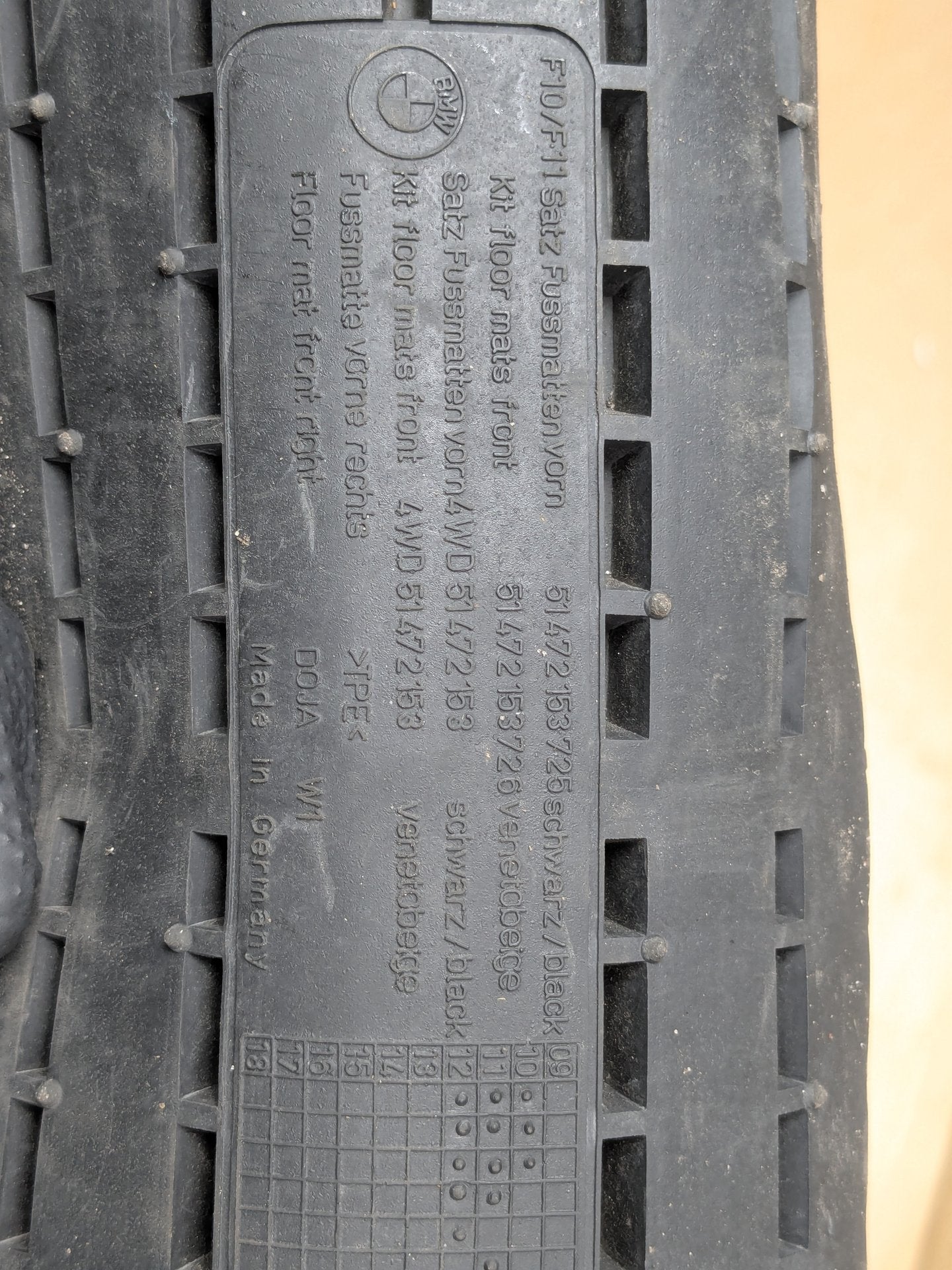 OEM BMW F01 Front Rear Left Right All Weather Carpet Floor Mats SET