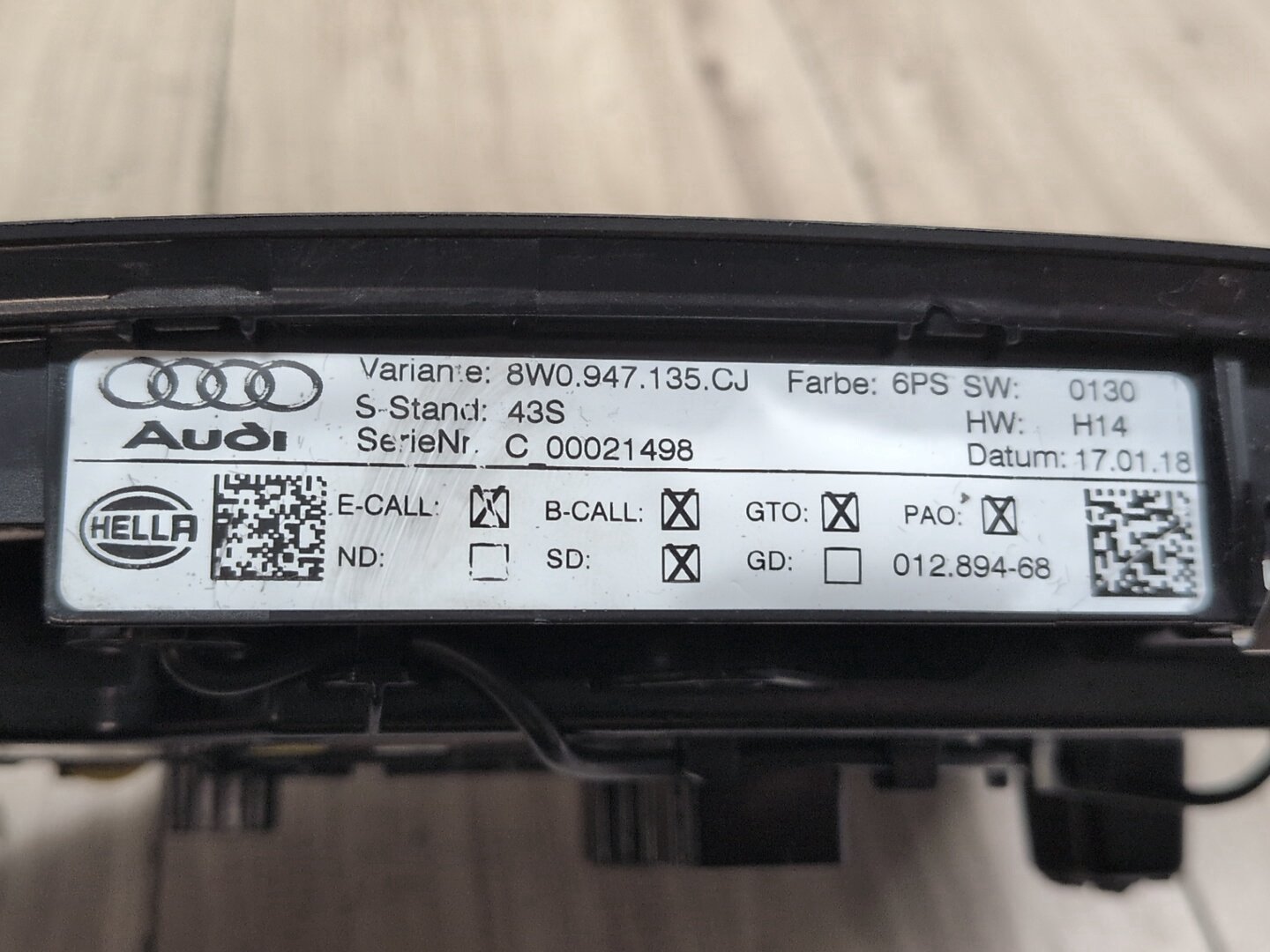 2018-2023 Audi S4 B9 Headliner Overhead Dome Light Switch Module 8W0947135CJ