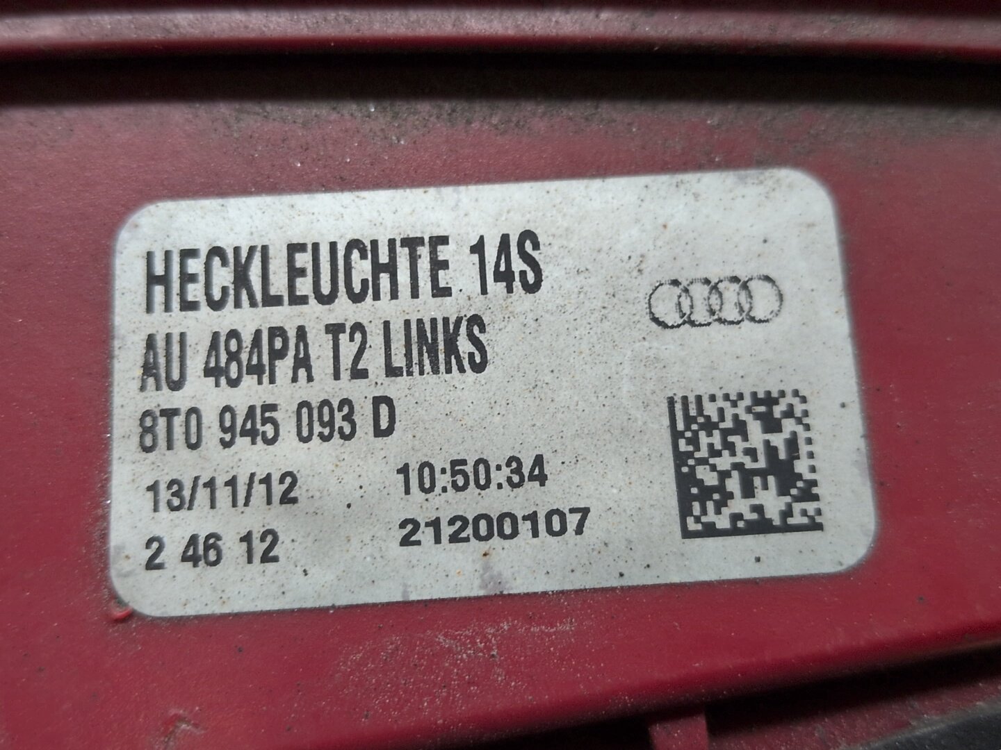 2008 - 2017 Audi S5 8T Rear Left Driver Inner Tail Light 8T0945093D