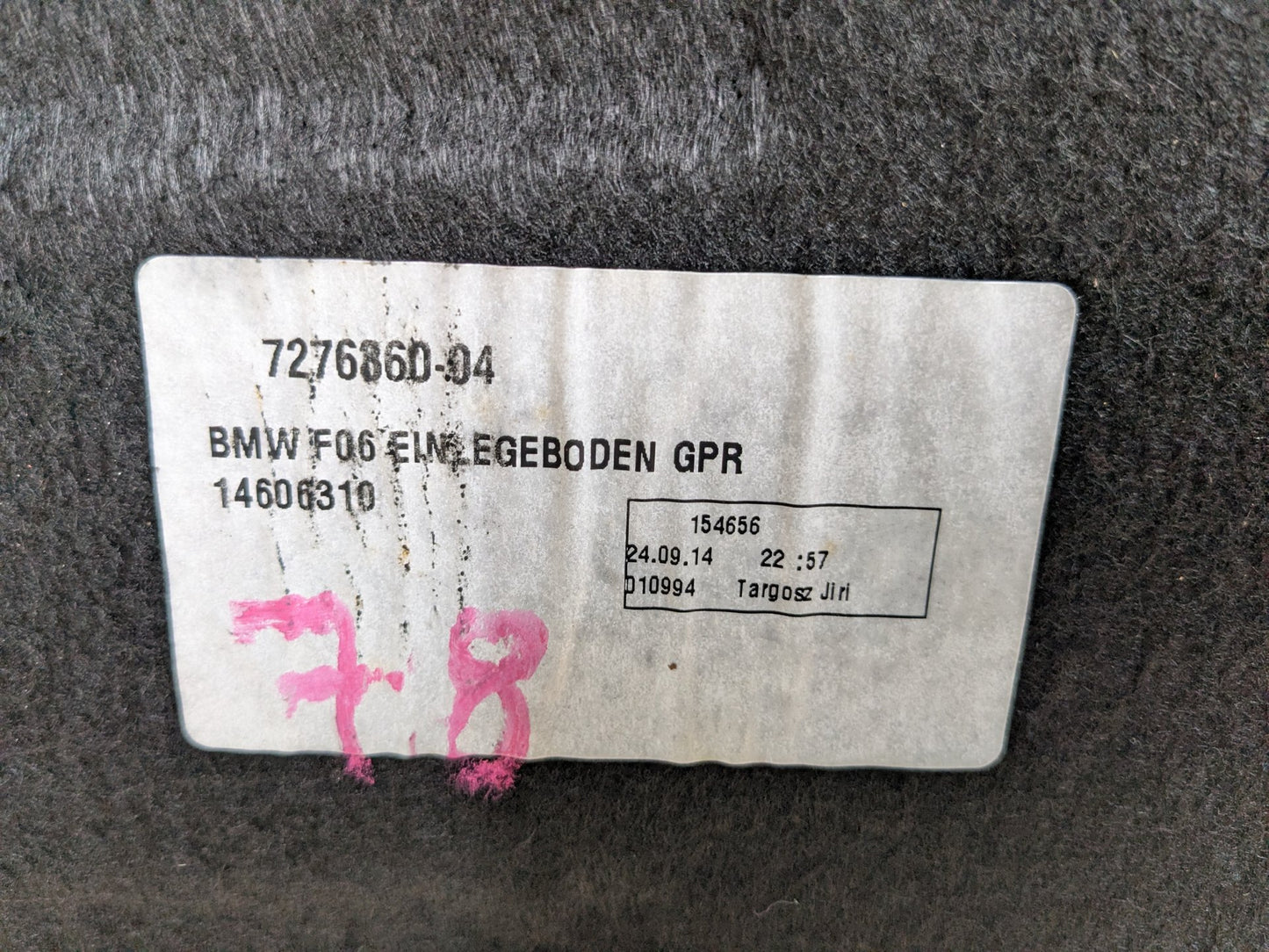 2012-2018 BMW M6 F06 Rear Trunk Cargo Floor Carpet Spare Tire Cover 7276360
