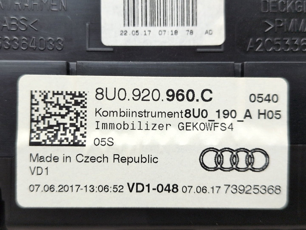2015-2018 Audi Q3 8U Instrument Speedometer Guage Cluster 8U0920960C OEM
