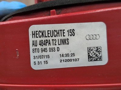 2013-2017 Audi S5 8T Rear Left Driver Inner Tail Light 8T0945093D OEM