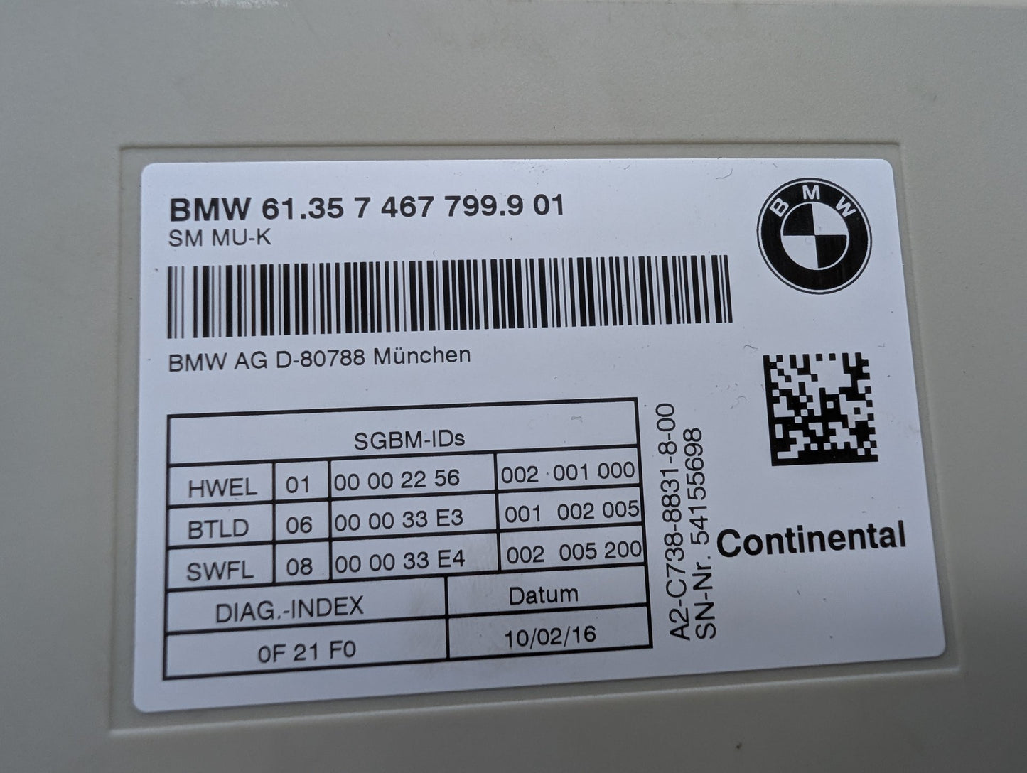 2016-2022 BMW 750i G12 Front Left or Right Seat Control Module 7467799