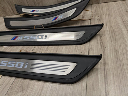 17-20 OEM BMW G30 Rear Left Right Lighter Door Sill Plate Molding M Trim PAIR