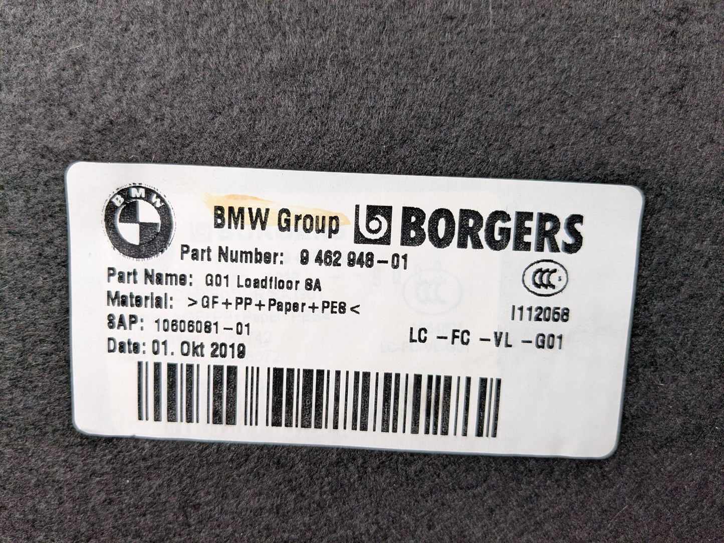 2018 - 2024 BMW X3 G01 Rear Trunk Cargo Floor Carpet Spare Tire Cover 9462948 B58B30O1