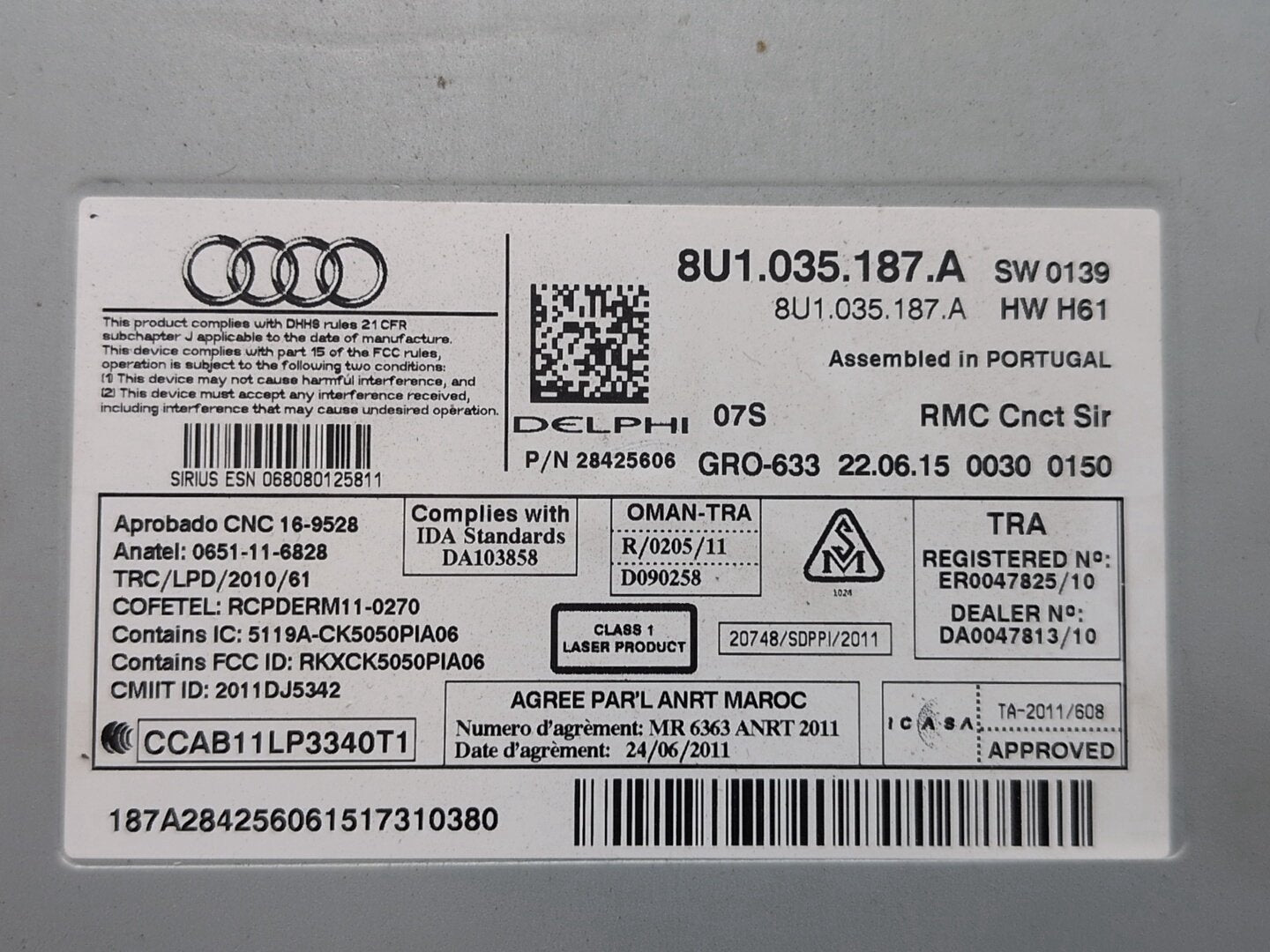 2015-2018 Audi Q3 8U Radio Stereo Receiver CD Player Switch 8U1035187A