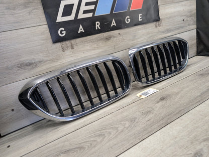 17-20 OEM BMW G30 530 540 Front Bumper Upper Kidney Grille Pair SET