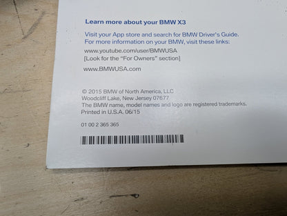 2011-2016 BMW X3 F25 - Owners Instruction Manual Book SET PN: 2285793