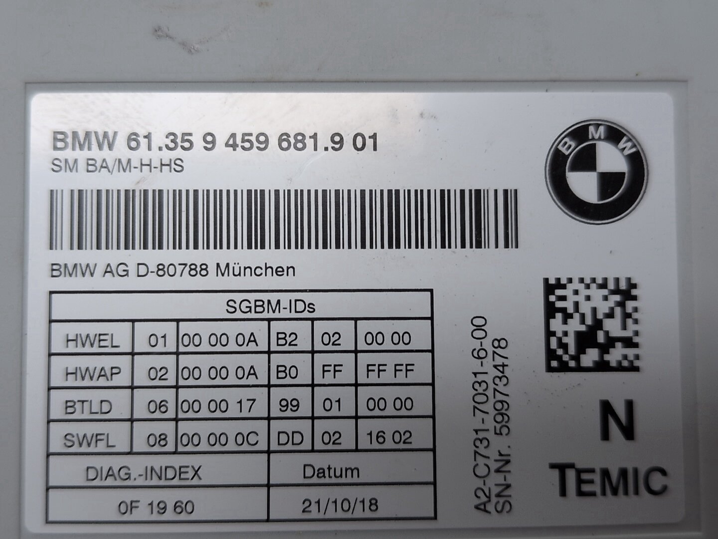 2014 - 2020 BMW 440i F36 Front Left Driver Seat Module 9459681 B58B30M0