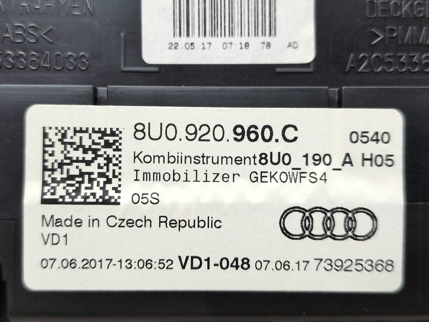2015-2018 Audi Q3 8U Instrument Speedometer Guage Cluster 8U0920960C