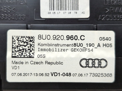 2015-2018 Audi Q3 8U Instrument Speedometer Guage Cluster 8U0920960C