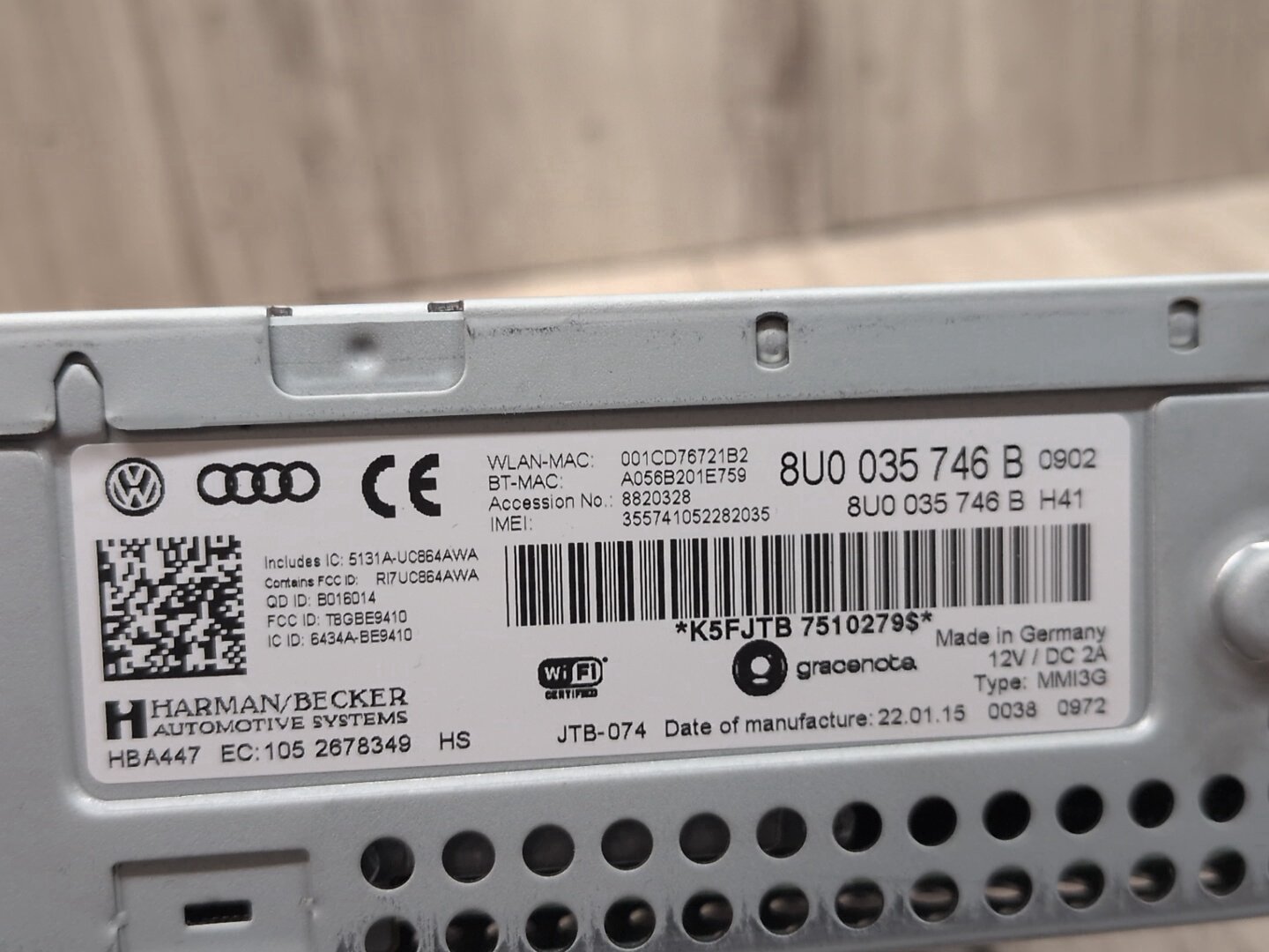 2015-2018 Audi Q3 8U Radio Control Panel 8U0035746B