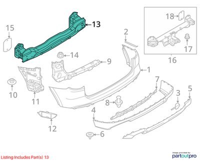 18-21 OEM BMW G01 G02 F97 Rear Bumper Reinforcement Rebar Carrier Impact Bar